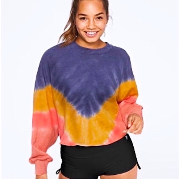 PINK Victoria's Secret Tops - PINK Victoria's Secret Cropped Tie-Dye Oversized Pullover Crewneck Sweatshirt